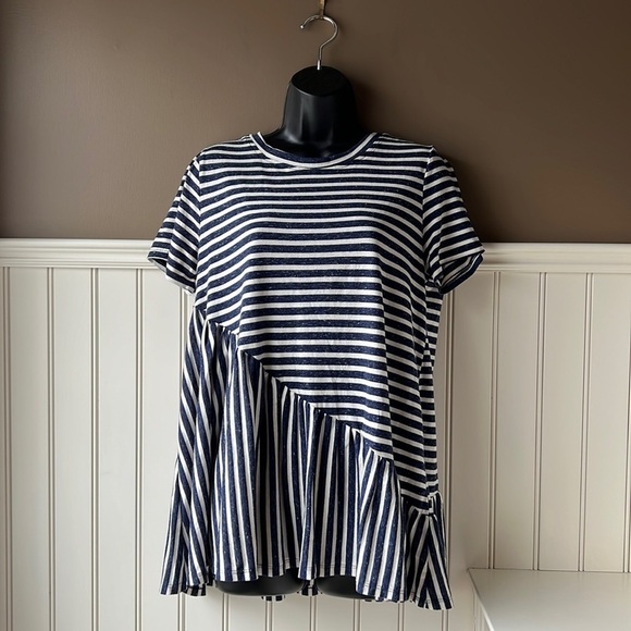 Hayden Los Angeles Navy and White Striped Ruffled Angular Peplum Oversized Small - Picture 6 of 6